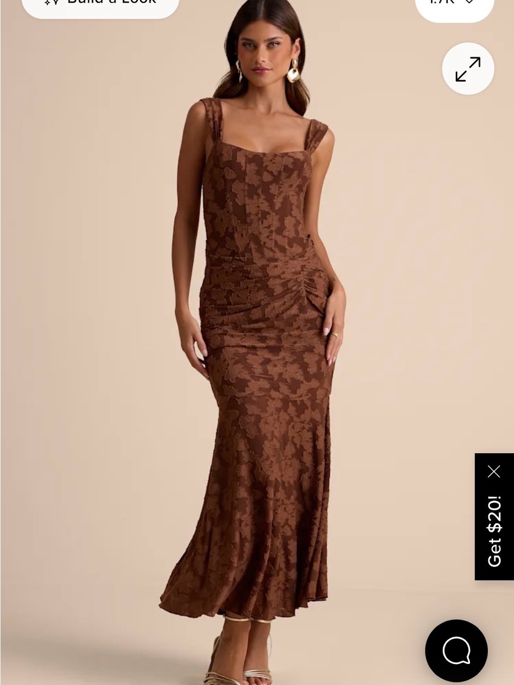 Lulu's Brown Floral Jacquard Square-Neck Maxi Dress